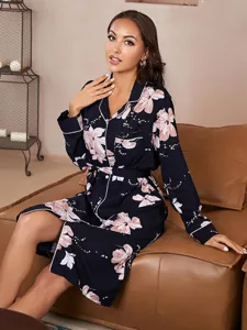 Dames lange mouw bloemenprint V-hals nachtkleding badjas product detail presentatie