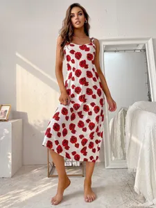 Femme été floral camisole robe de nuit sexy midi vêtements de nuit respirants salon