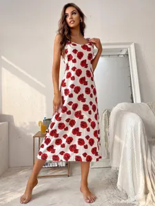 Femme été sexy nuisette robe de nuit blanc rouge rose imprimé floral décontracté vêtements de nuit