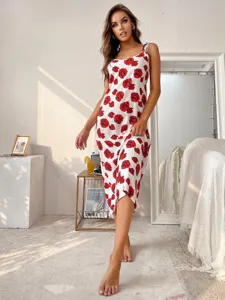 Robe de nuit sexy a imprim floral pour femmes, vetement de sommeil d'ete confortable.