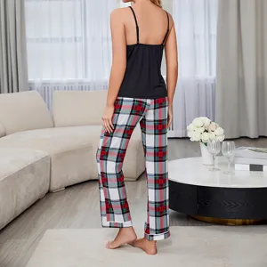 Set pigiama da donna in due pezzi canotta casual e pantaloni lunghi a quadri loungewear