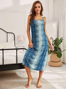 Femme bleu imprimé serpent cami chemise de nuit été sexy longue nuisette maison