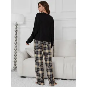 Women's autumn winter floral print long sleeve pajama set casual home wear lounge suit main view