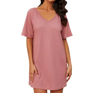 Robe de nuit tricotée gaufrée à manches courtes pour femmes vêtements de maison