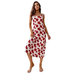 Femme été sexy nuisette chemise de nuit vêtements de nuit imprimé floral robe midi