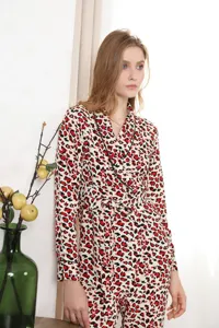 Damen Langarm Pyjama Set Leopardenmuster Schlafanzug Hausanzug fuer Herbst Winter