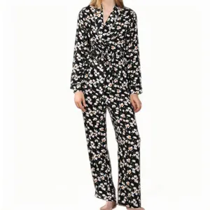 Damen Blumen Langarm Pyjama Set gemütliche Schlafbekleidung Winter Nachtwäsche Homewear.