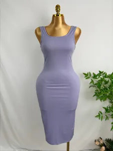 Robe midi côtelée violette, robe moulante décontractée sans manches pour l'été et quotidien.