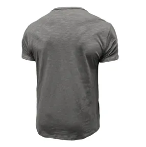 Men's casual short sleeve t-shirt, solid dark grey color, comfortable summer muscle fit.