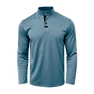 Men's Long Sleeve Mandarin Collar Casual Shirt Solid Color Stylish Pullover Top