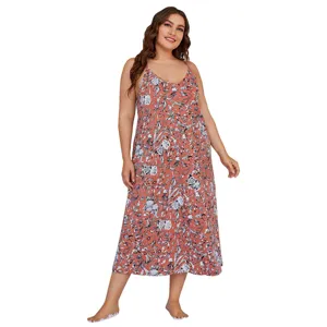 Plus size floral slip dress for women, comfortable sexy summer nightwear loungewear.