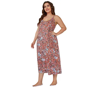 Plus size floral slip sleepdress detail view, comfortable nightwear for women.