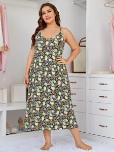 Plus size floral cami nightdress for women, comfortable summer slip sleepwear dress style.
