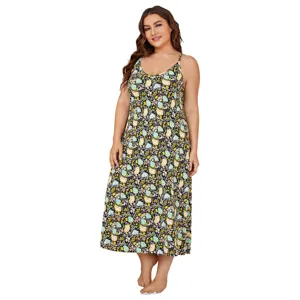 Plus size floral slip nightgown for women summer sexy cami sleepwear dress casual homewear