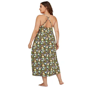 Plus size floral slip nightgown for women, summer sexy strap sleepwear, comfortable loungewear dress.