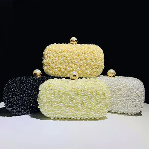 Handgemaakt Satijn Kunstparel Kralenwerk Avondtas Elegant Bloemen Clutch Handtas Met Clipsluiting Luxe Feestelijke Portemonnee Voor Huwelijk Banket Feest Vrouwen Sieraden