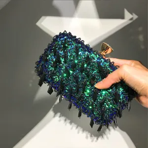 Met Pailletten Kralen Avond Clutch Handgemaakte Feest Tas Met Zwarte Pinnen Dames