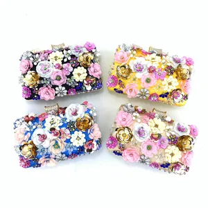 Handmade floral crystal evening clutch bag elegant beaded wedding party purse for women