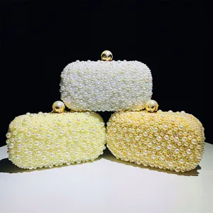 Handgemaakte parel kralen avondtas clutch set met gouden sluiting voor feest bruiloft.
