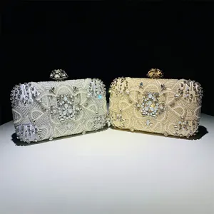 Handcrafted beaded evening clutch bag, crystal rhinestone bridal wedding party handbag.