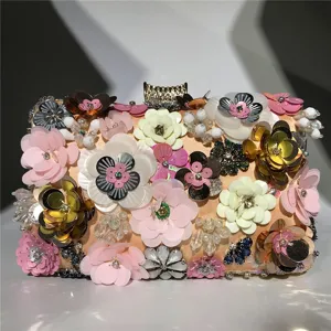 Handcrafted floral sequin evening clutch bag elegant beaded wedding party purse for women