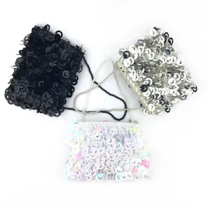 Sac de soirée à sequins fait main avec bandoulière de perles, pochette élégante, 3 couleurs.