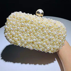 Handgemaakte parel avondtas tas voor vrouwen, elegante bruiloft feest kralen clutch.