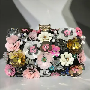 Handmade floral sequin evening clutch bag, stunning beaded floral details, elegant party bag.
