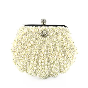 Elegante Perlen Muschel Abendtasche, wunderschöne Strass Braut Handtasche für Damen.