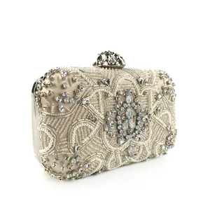 Handcrafted Beaded Evening Clutch Bag Elegant Bridal Wedding Party Purse with Crystal Clasp