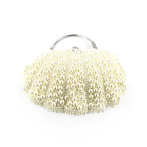 Perlen besetzte Muschel Abendtasche mit Metallgriff für Damen elegante Hochzeitsfeier Handtasche