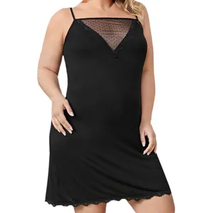 Grande taille sexy col en V nuisette bretelles femme ete modal chemise de nuit douce
