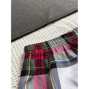 Women summer plaid pajama set short sleeve top and shorts cozy nightwear loungewear