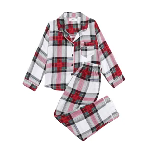 Kids plaid long sleeve pajama set, comfortable sleepwear for children and toddlers.