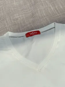 Women white V-neck short sleeve sleepwear top detail view comfortable casual loungewear tee shirt S