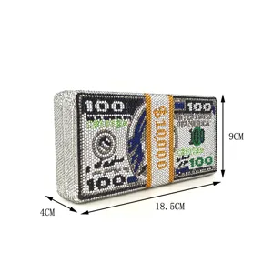 Sparkling rhinestone dollar bill clutch bag, exquisite crystal evening purse for women party.