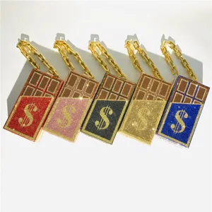 Women Rhinestone Chocolate Dollar Sign Evening Bag Luxury Sparkly Crystal Clutch Purse Party Banquet Wedding Chain Handbag