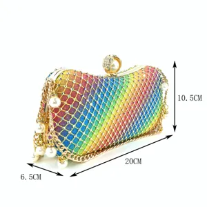 Πολύχρωμη τσάντα βραδινή clutch με στρας και πέρλες για γυναικείες επίσημες εκδηλώσεις.