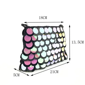 Gradient sequin clutch bag for women, handmade beaded evening bag with 21cm length.