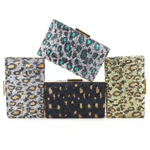Pochette de Soirée à Paillettes Léopard pour Femmes Sac à Main Rigide à Motif Tacheté de Luxe Avec Bandoulière Chaîne
