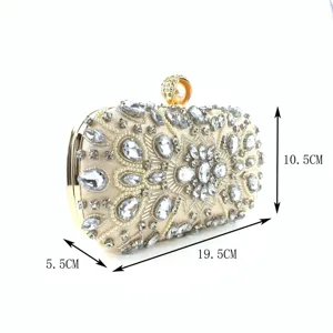 Elegant rhinestone evening clutch bag with handmade beading, metallic frame and clasp.