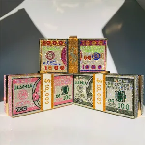 Sparkling rhinestone dollar bill clutch bag for women evening party luxury crystal purse