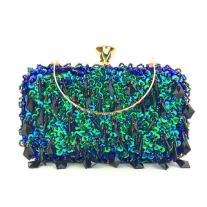 Luxe handgemaakte pailletten kralen avondtas clutch tas met metalen handvat voor feest.