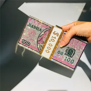 Rhinestone dollar bill clutch bag for women, sparkling crystal evening bag money design purse.