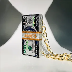 Rhinestone Dollar Bill Evening Clutch Bag Luxury Sparkly Crystal Money Handbag For Women