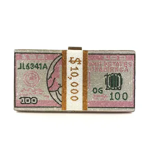 Rhinestone dollar bill clutch bag crystal evening purse for women shiny money bag