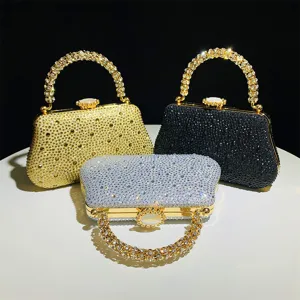 Sac de Soirée Élégant en Alliage avec Strass Forme de Coquille Fermoir à Cliquet Pochette Luxe Étincelant pour Banquet Mariage Femme