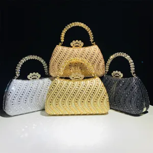Bolso de Noche de Lujo con Strass Clutch para Mujer Moda Mango de Metal Banquete Fiesta Boda