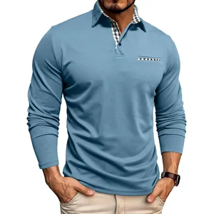 Polo da Uomo a Manica Lunga Casual Affari Traspirante Patchwork Colletto Risvoltabile Top Polo per Abbigliamento Quotidiano