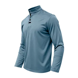 Men's solid color stand collar long sleeve shirt casual button placket top autumn fashion